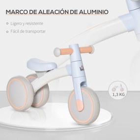 HOMCOM Bicicleta sem Pedais para Crianças de 1-3 Anos Bicicleta de Equilíbrio com 3 Rodas Silenciosas Carro Andador de Bebé 60x24x37cm Azul