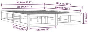Estrutura de cama casal 135x190 cm madeira maciça preto