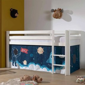 Cama alta de Criança PINO 90 x 200 cm + estrado + escada + cortina Espaço Branca