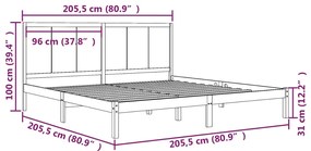 Estrutura de cama 200x200 cm pinho maciço preto