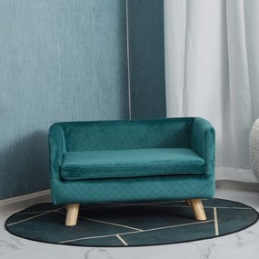 Sofá-cama para cães com design escandinavo, almofada macia e pés em madeira maciça; dimensões: 64 x 45 x 36 cm; veludo azul-pato