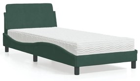 Cama com colchão 90x190 cm veludo verde-escuro