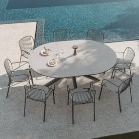Conjunto De Mesa Extensível Em Alumínio Begur 145-200x145 Cm E 8 Cadeiras De Jardim Com Apoios De Braços Em Aço Anerina Cinza Grafito - Sklum
