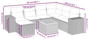 8 pcs conjunto sofás de jardim com almofadões vime PE preto