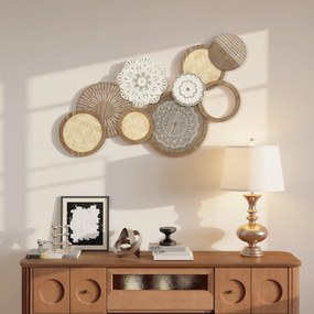Decoração de parede em madeira, escultura de parede em madeira, design exclusivo com vários discos, 83,8 x 44,5 cm, madeira natural FR