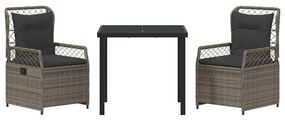 Conjunto de Jantar de Jardim 3 Peças em Rattan Sintético Cinza