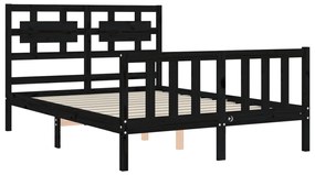 Estrutura de cama com cabeceira 140x190 cm madeira maciça preto