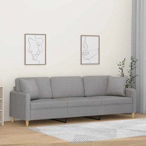 vidaXL Sofá 3 lugares c/ almofadas/almofadões 210cm tecido cinza-claro
