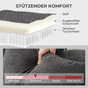 Sofá Chaise Longue Reversível 3 Lugares com 2 Almofadas Estofado em Linho e Estrutura em Aço 242x156x87 cm Cinzento Escuro
