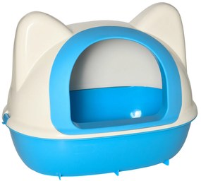PawHut Caixa de Areia para Gatos Caixa de Areia Fechada com Orifício de Entrada e Pá Incluída 59x42,5x47cm Branco e Azul