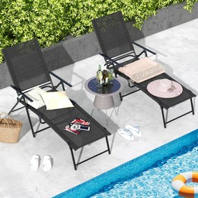 Conjunto de 2 espreguiçadeiras jardim dobráveis com encosto de 6 níveis Assento respirável Estrutura metálica em tecido 189 x 64 x 102 cm Preto