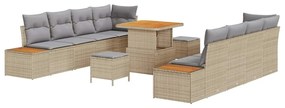 Conjunto de Sofá de Jardim vidaXL de 11 Peças com Almofadas Bege Ratta