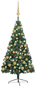 Meia árvore Natal artificial c/ luzes LED e bolas 150 cm verde