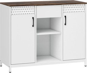 HOMCOM Aparador de 2 Portas com Orifícios 2 Compartimentos e Gaveta Prateleiras Ajustáveis 100x40x80 cm Branco e Castanho Rústico | Aosom Portugal