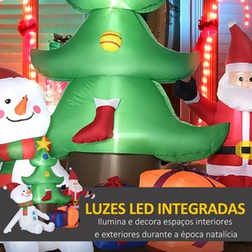 Árvore de Natal Insuflável 190cm com Luzes LED Impermeável IP44 e Inflador Decoração de Natal para Interiores e Exteriores 210x92x190cm Multicor