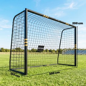 Baliza de Futebol para Jardim 300x120x200 cm com Rede, Estrutura Metálica e Proteção Acolchoada EPE, Preto e Amarelo