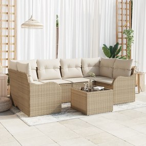 Conjunto de Sofá vidaXL de 7 Peças com Almofadas Bege Polyrattan