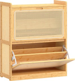 HOMCOM Sapateira com 2 Compartimentos Basculantes Sapateira Estreita com Prateleiras Ajustáveis para 12-14 Pares 69x29x83 cm Madeira | Aosom Portugal
