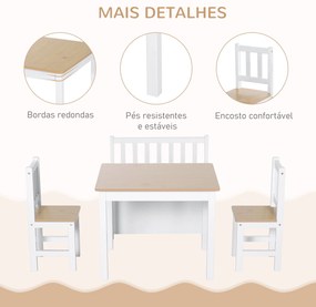 Conjunto Infantil de Mesa 2 Cadeiras e Banco com Armazenamento Móveis