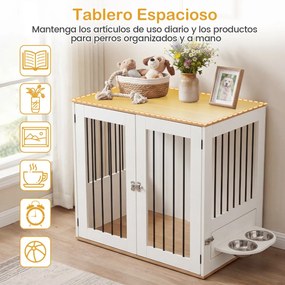 Gaiola para cães 80 x 55,5 x 71,5 cm com mesa auxiliar e comedouro giratório a 360°, portas com fechadura dupla e tigelas para animais de estimação de