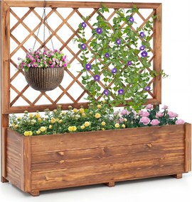 Floreira Elevada com Treliça, 98 x 35 x 101 cm, Madeira de Pinho, Castanha