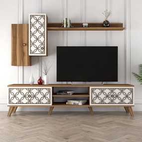 Móvel de TV ClassS – Nogueira e Branco – 180 cm x 44 cm x 35 cm