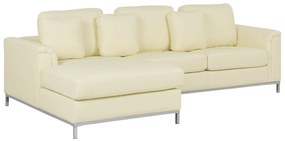 Sofá de canto 4 lugares em pele creme com repousa-pés à direita OSLO Beliani