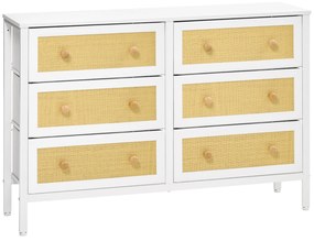 HOMCOM Cómoda Moderna 6 Gavetas Tecido Dobráveis Superfície Vime PE Estrutura Aço 120x30x83 cm Branco | Aosom Portugal