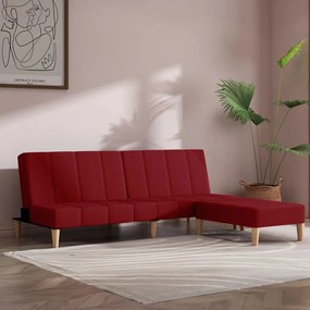 vidaXL Sofá-cama de 2 lugares com banco tecido vermelho tinto