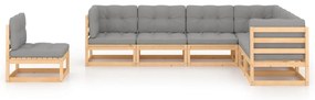 7 pcs conjunto lounge de jardim c/ almofadões pinho maciço