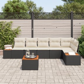 Conjunto de Sofás de Jardim de 7 Peças com Almofadas Preto Vime Acácia