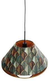 Hanglamp zwart met dubbele velours lampenkap blad dessin en beige - Combi 1 Clássico / Antigo,Moderno