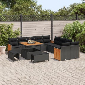 Conjunto de Sofá de Jardim vidaXL de 13 Peças com Almofadas Preto Vime