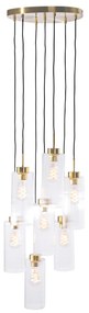 Candeeiro de suspensão Art Déco dourado com vidro 7-luzes - Laura