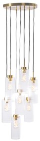 Candeeiro suspenso Art Déco dourado com vidro 7 luzes - Laura Art Deco