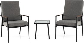 Conjunto de 2 Cadeiras de Jardim e Mesa Auxiliar, 71 x 56 x 93 cm, Estrutura em Aço, Preto+Cinza