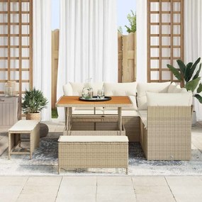 Conjunto de Sofá de Jardim 8 Peças com Almofadas Beiges em Rattan Poli