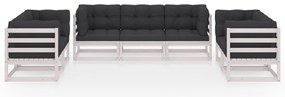 7 pcs conjunto lounge de jardim c/ almofadões pinho maciço