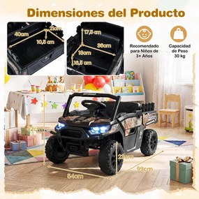 Carrinho Elétrico Infantil 12V para crianaças 2 a 5 anos, 99 x 54 x 52 cm, Caixa Traseira, Preto