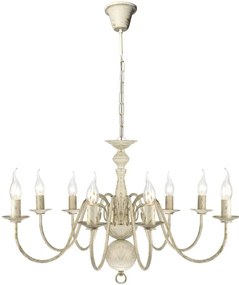 Candelabro de metal branco antigo com 8 lâmpadas E14