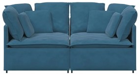 Sofá modular com almofadas veludo azul