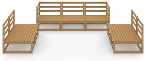 7 pcs conjunto lounge de jardim pinho maciço castanho mel