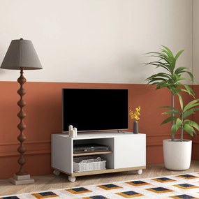Móvel de TV para Televisores de até 42 Polegadas com 4 Rodas porta e 2 Prateleiras 80x45x39,5 cm Branco