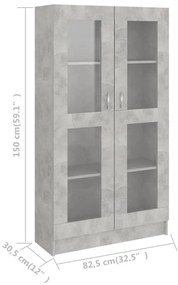 Armário vitrine 82,5x30,5x150 cm contraplacado cinzento cimento