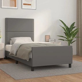 vidaXL Estrutura cama c/ cabeceira 90x200 cm couro artificial cinzento