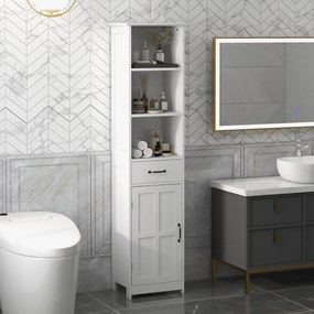 Armário de casa de banho tipo coluna 40 x 30 x 164 cm com 3 compartimentos abertos, gaveta e prateleira ajustável, branco