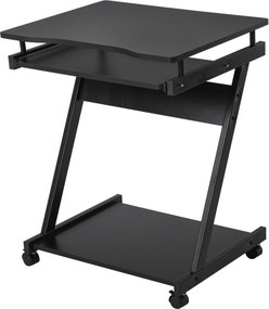 Secretária para Computador com Rodas 60x48 cm com Prateleira Deslizante para Teclado e Prateleira Inferior Estrutura Metálica Preto