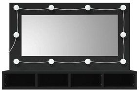 Armário espelhado com luzes LED 90x31,5x62 cm preto