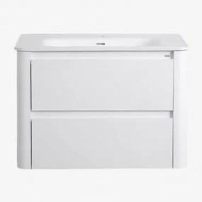 Conjunto De Móvel De Casa De Banho Suspenso Em Madeira Com Lavatório Integrado Egerton Branco & Sem Espelho & Sem Torneira - Sklum