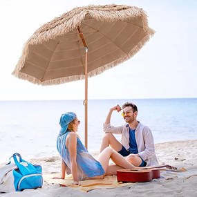 Guarda-sol Ø 220 cm havaiano em palha Plastico PP (BASE NÃO INCLUIDA)  com 8 varas e proteção UV natural